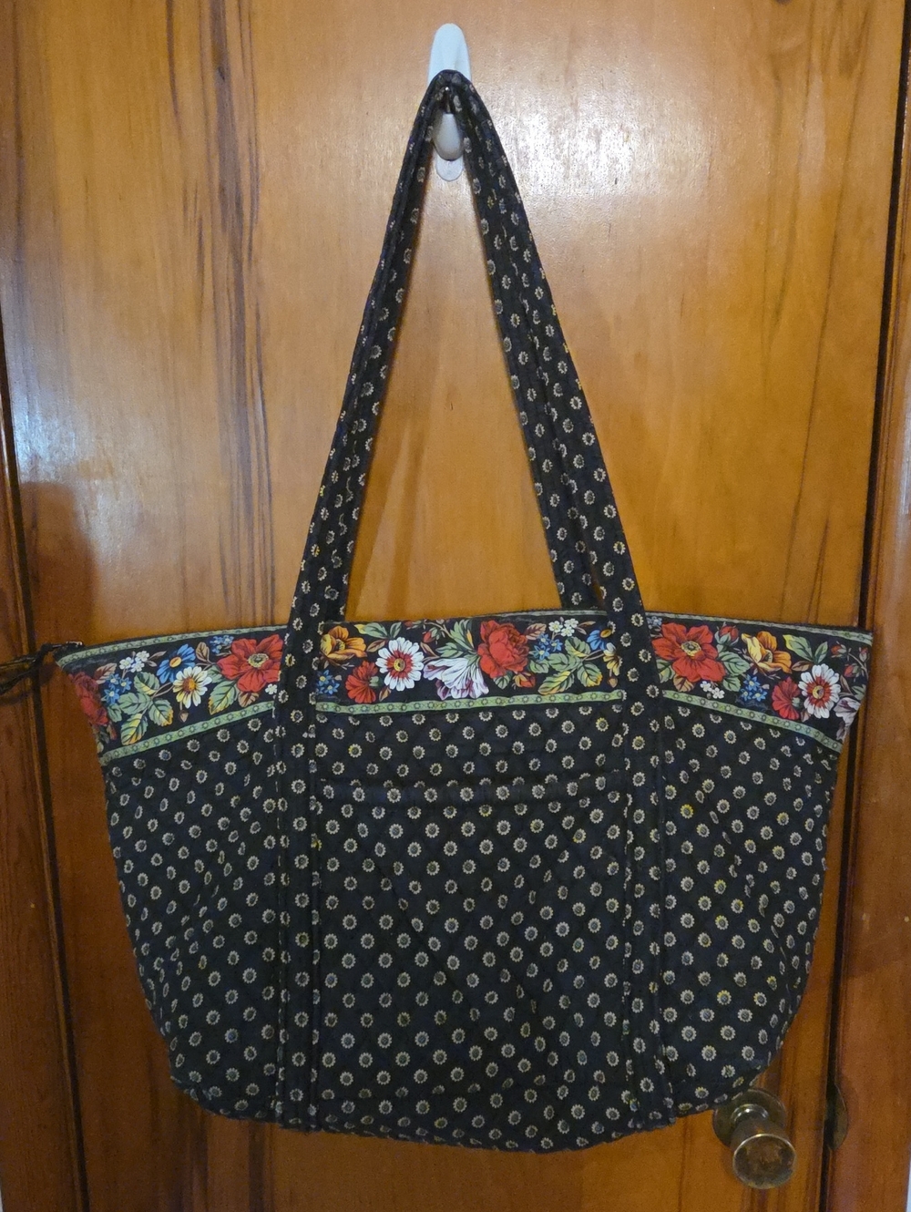 Vera Bradley • XL Vintage Black Floral Accent Quilted Tote Bag